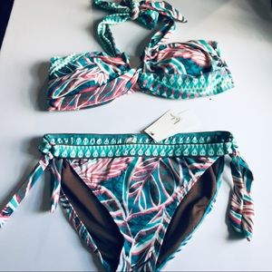 Lelani turquoise & white bandeau bikini swimsuit